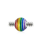 Bling Jewelry Inspirational Rainbow Symbol Spacer Charm Bead For Women Sterling Silver Fits European Bracelet