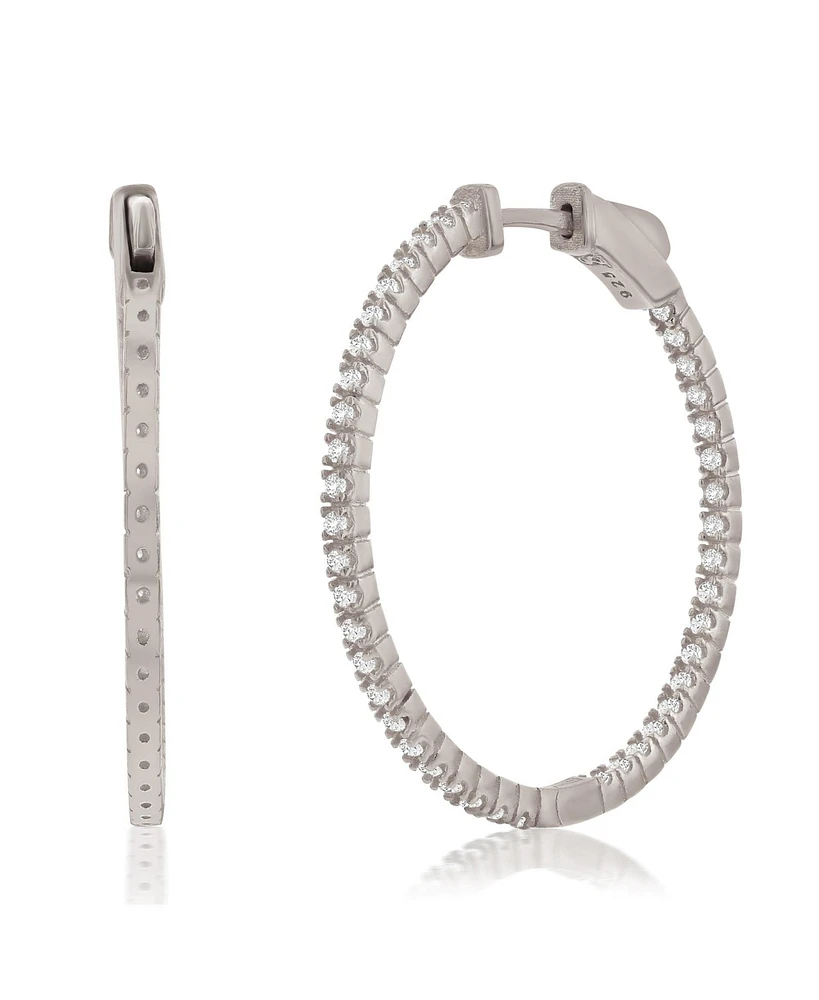 Suzy Levian New York Suzy Levian Sterling Silver & White Cubic Zirconia Pave Hoop Earrings