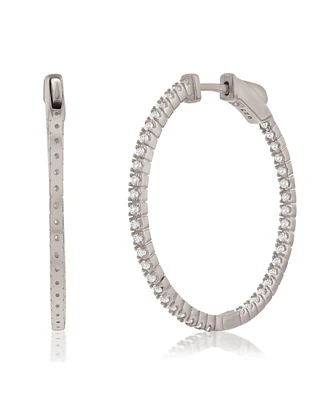 Suzy Levian Sterling Silver & White Cubic Zirconia Pave Hoop Earrings