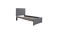 Slickblue Linen Upholstered Platform Bed with Headboard and Two Storage Drawers