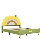 Slickblue Full Size Upholstered Platform Bed with Sunflower Shaped Headboard