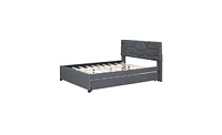 Slickblue Full Size Upholstered Platform Bed with Brick Pattern Headboard and Twin Size Trundle