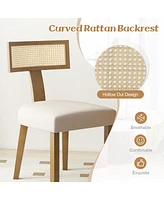 Gymax Set of Dining Chairs Armless Side Chairs w/ Curved Rattan Backrest for Kitchens