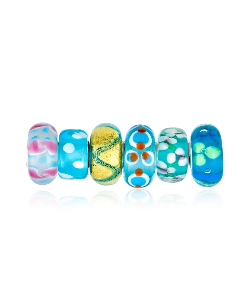 Bling Jewelry Aqua Blue Green Murano Glass Bead Charm Bundle Set .925 Sterling Silver - Multi