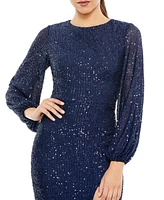 Mac Duggal Women's Sequined Puff Sleeve High Neck Dress