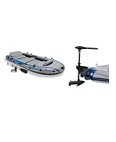 Intex Excursion 5 Inflatable Fishing Boat Set with Transom Mount Trolling Motor