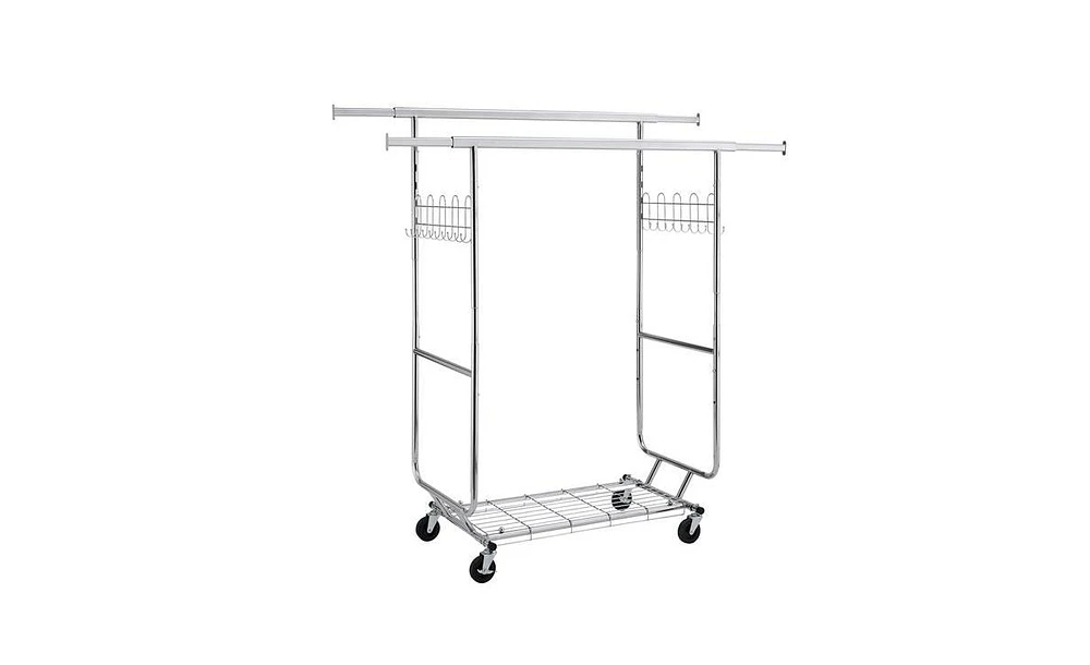 Slickblue Double Garment Rack with Shelves, 800lbs Capacity Clothing Rack