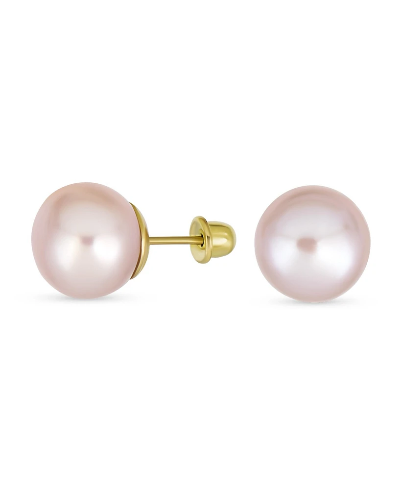 Bling Jewelry Small Minimalist Cz 10K Gold 5MM White Freshwater Cultured Button Pearl Stud Earrings Secure Screw Back