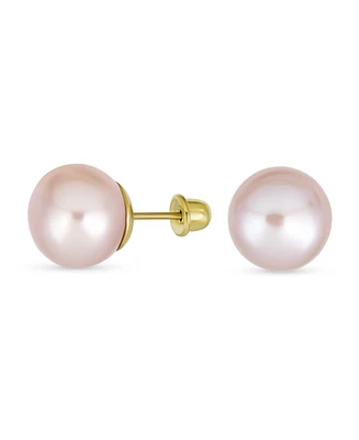 Bling Jewelry Small Minimalist Cz 10K Gold 5MM White Freshwater Cultured Button Pearl Stud Earrings Secure Screw Back