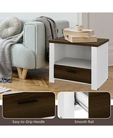 Gymax 2PCS Accent Nightstand Drawer and Open Shelf Sofa End Table Bedroom Living Room