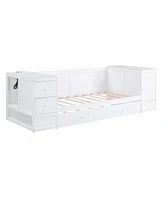 Slickblue Twin Size Daybed with Storage Arms, Trundle, and Built-in Charging Station