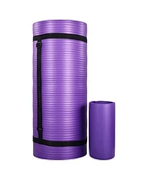 BalanceFrom Fitness 71"x24" Anti Tear Yoga Mat w/Strap, Knee Pad & Blocks,Purple