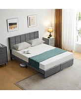 Slickblue Queen Size Velvet Upholstered Platform Bed with Storage Drawers