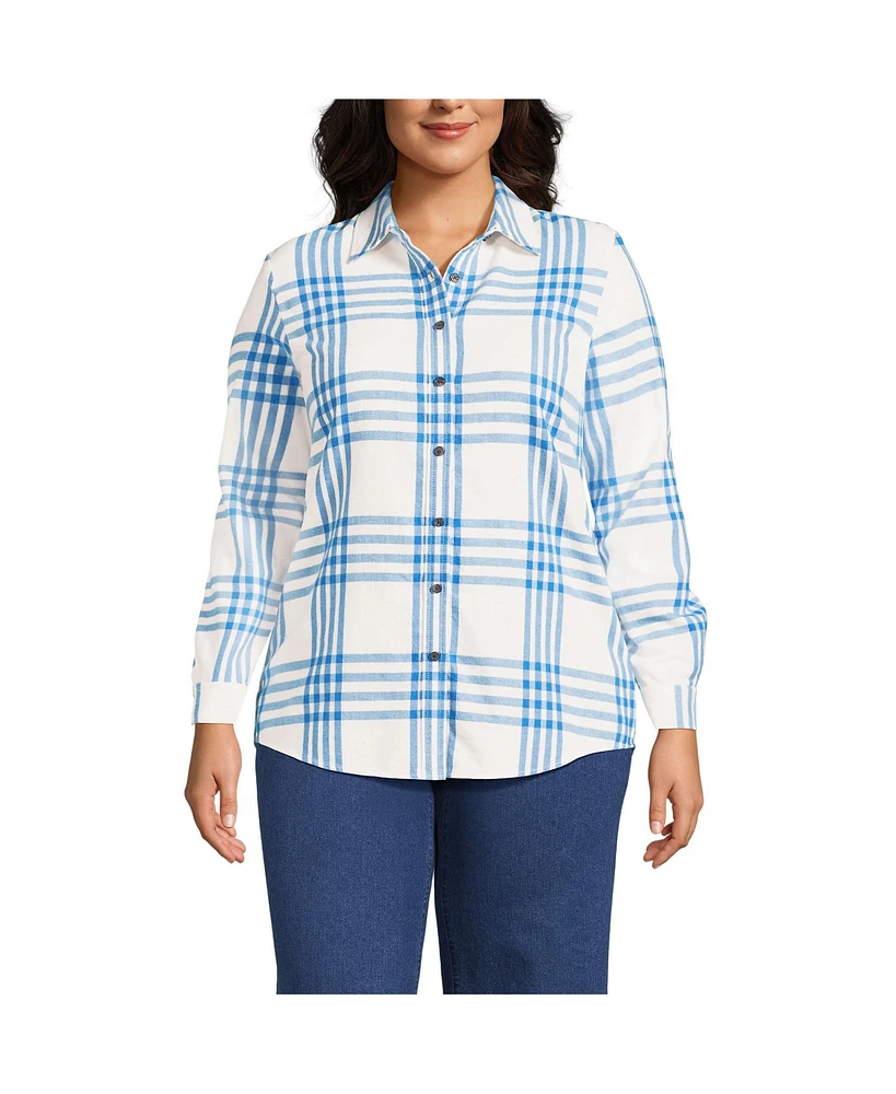 Lands' End Women's Plus Flannel Boyfriend Fit Long Sleeve Shirt