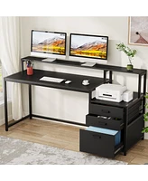 Tribesigns 63 Inch Computer Desk with File Drawer Cabinet, Ergonomic Office Monitor Stand, Table Printer Space, Wood Pc