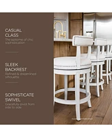 Maven Lane Alexander Bar Stool in White Oak Finish w/ Natural Color Fabric Upholstery