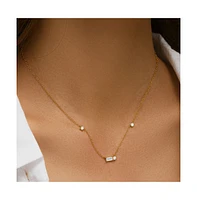 Hollywood Sensation 18K Gold Plated Sterling Silver Necklace with Three Round Cut and One Emerald Cut Cubic Zirconia Stones