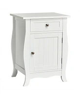 Gymax Accent End Table with Drawer Storage Cabinet Wooden Nightstand White