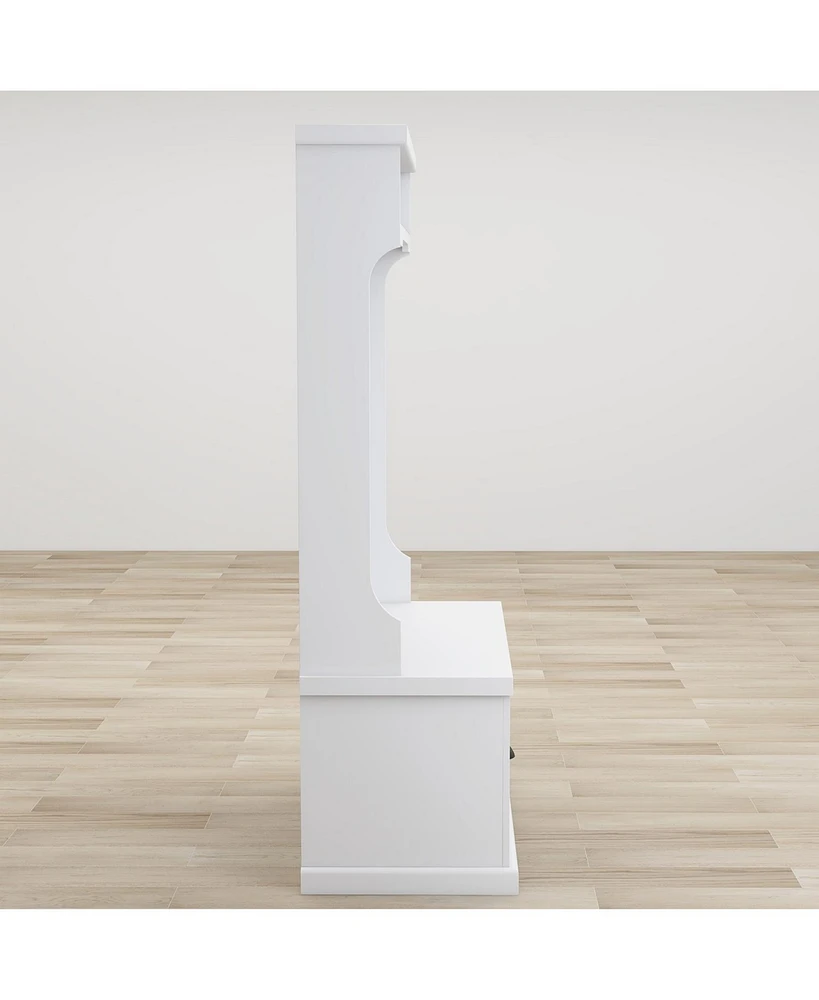 Slickblue Entryway Hall Tree with Coat Rack: 4 Hooks, Storage Bench & Shoe Cabinet - White