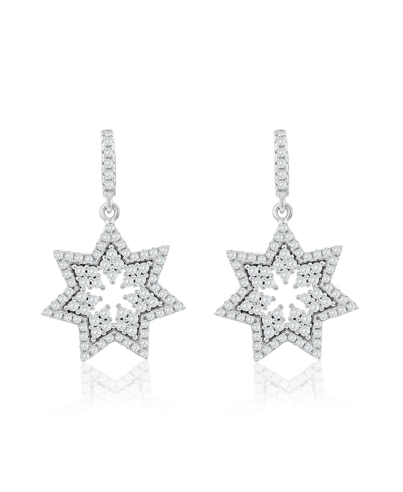 Suzy Levian Sterling Silver White Cubic Zirconia Starburst Drop Earrings