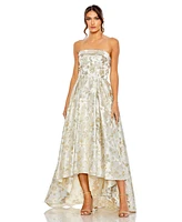 Mac Duggal Women's Brocade Strapless Golden Floral High Low Gown