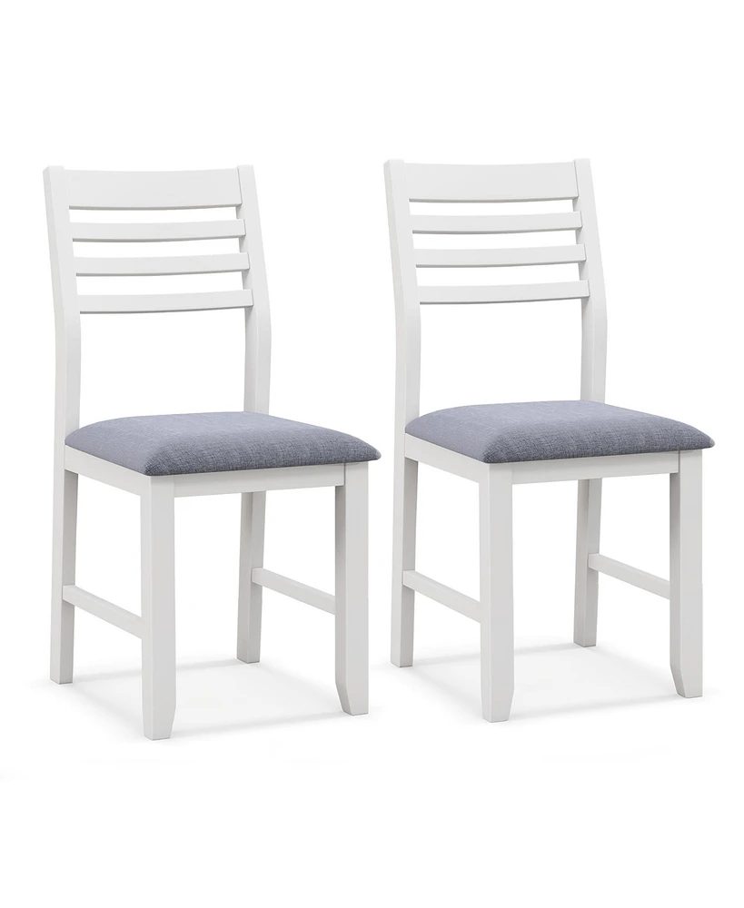 Gymax Wooden Dining Chair Set of 2 Kitchen Side Chairs w/ Rubber Wood Frame Ladder Back White