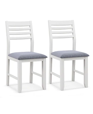 Gymax Wooden Dining Chair Set of 2 Kitchen Side Chairs w/ Rubber Wood Frame Ladder Back White