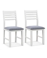 Gymax Wooden Dining Chair Set of 2 Kitchen Side Chairs w/ Rubber Wood Frame Ladder Back White
