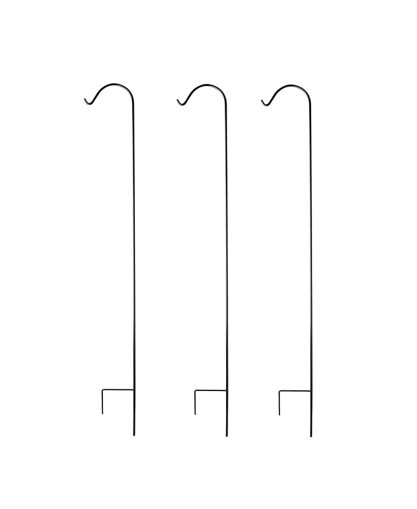 Ashman 92 Inch Shepherd's Hook Premium Metal Garden Plant Hanger, Black (3 Pack