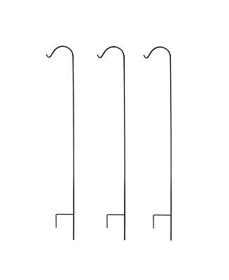 Ashman 92 Inch Shepherd's Hook Premium Metal Garden Plant Hanger, Black (3 Pack