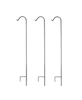 Ashman 92 Inch Shepherd's Hook Premium Metal Garden Plant Hanger, Black (3 Pack