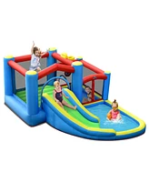 Costway Inflatable Kids Water Slide Outdoor Indoor Slide Bounce Castle with 550W Blower