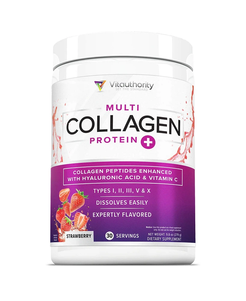 Vitauthority Multi Collagen Protein Plus, Strawberry, Vitauthority, 30 Servings