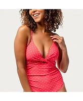 Free Country Women's Polka Dot Twist Front One-Piece Swimsuit