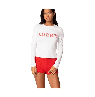 Edikted Womens Get Lucky Long Sleeve T Shirt