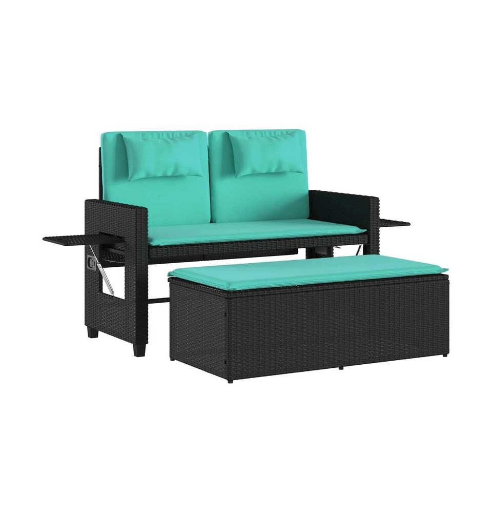 vidaXL Reclining Patio Bench with Cushions Poly Rattan
