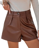 Cupshe Women's Brown Faux Leather Pocket Straight Leg Shorts