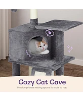 Slickblue Cat Tree Tower for Indoor Cats: Padded Platform Bed, Toy Ball, Cozy Condo, Scratch Board & Sisal Posts - Dark Grey