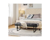 Hulala Home Mid-century Modern Laurens Upholstered Bench with Metal Legs