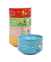 Peanuts Snoopy 6 Pack Stackable 5.5" Decorated Stoneware Bowl Set W/ Plate