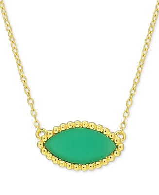 Chalcedony Bead-Framed Marquise 17" Pendant Necklace 14k Yellow Gold Flash Plated Sterling Silver (Also Lab-Created Turquoise)