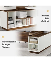 Tribesigns 70.5-Inch Executive Office Desk: Modern L-Shaped Desk with File Cabinet and Storage Shelves, Large Wood Computer Desk for Home Office, Waln