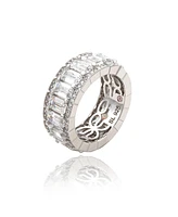 Suzy Levian Sterling Silver Cubic Zirconia White Emerald Cut Eternity Band