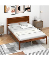 Sugift Full Wooden Bed Frame with Headboard and Slat Support-Full
