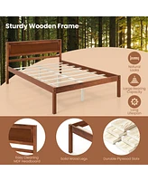 Sugift Full Wooden Bed Frame with Headboard and Slat Support-Full