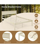 Sugift Full Wooden Bed Frame with Headboard and Slat Support-Full