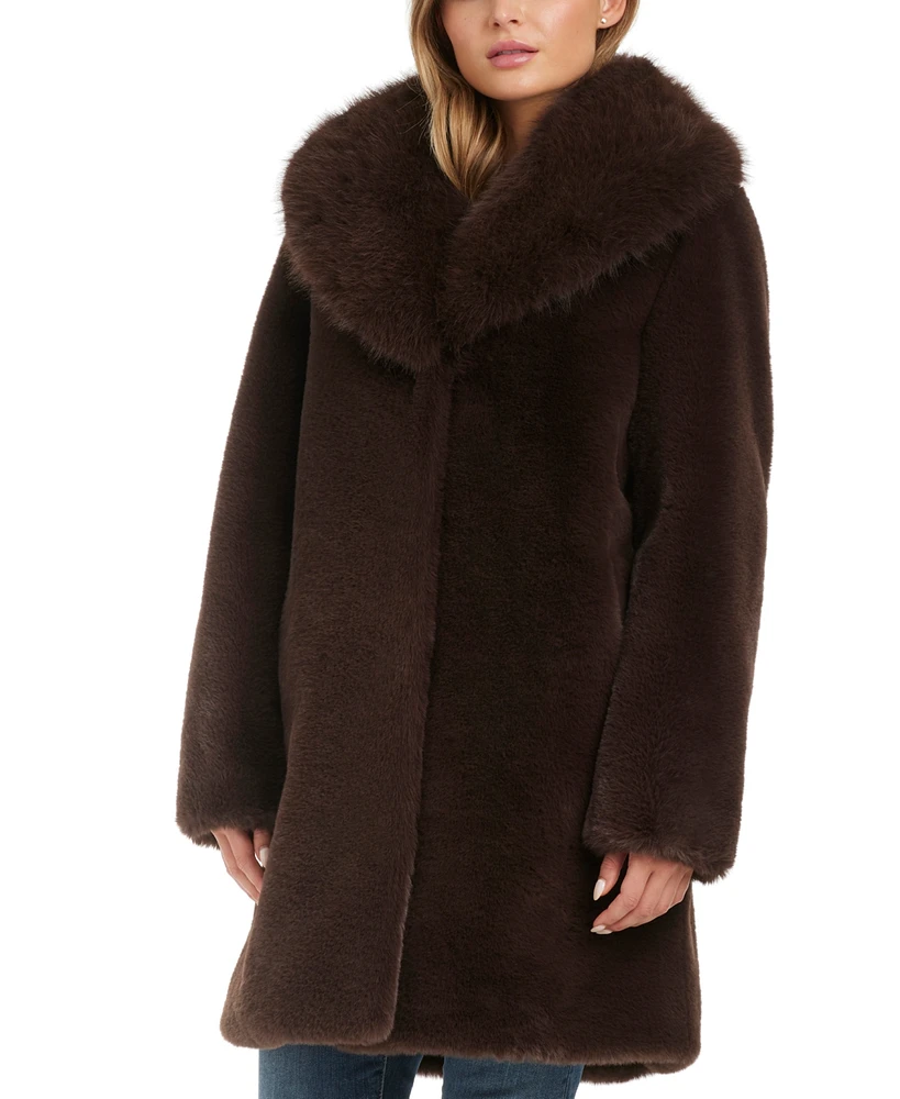 Jones New York Women's Faux Fur Shawl Collar Coat