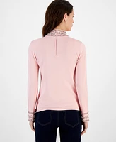 Anne Klein Women's Embellished Rhinestone-Detail Turtleneck Sweater