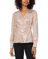 Vince Camuto Women's Sequined Faux-Wrap Long-Sleeve Top