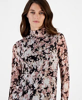 Anne Klein Women's Printed Mesh Turtleneck Top